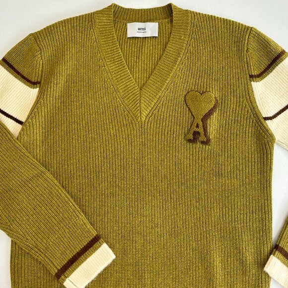 Ami Paris Green Wool College Sweater - Picture 3 of 9